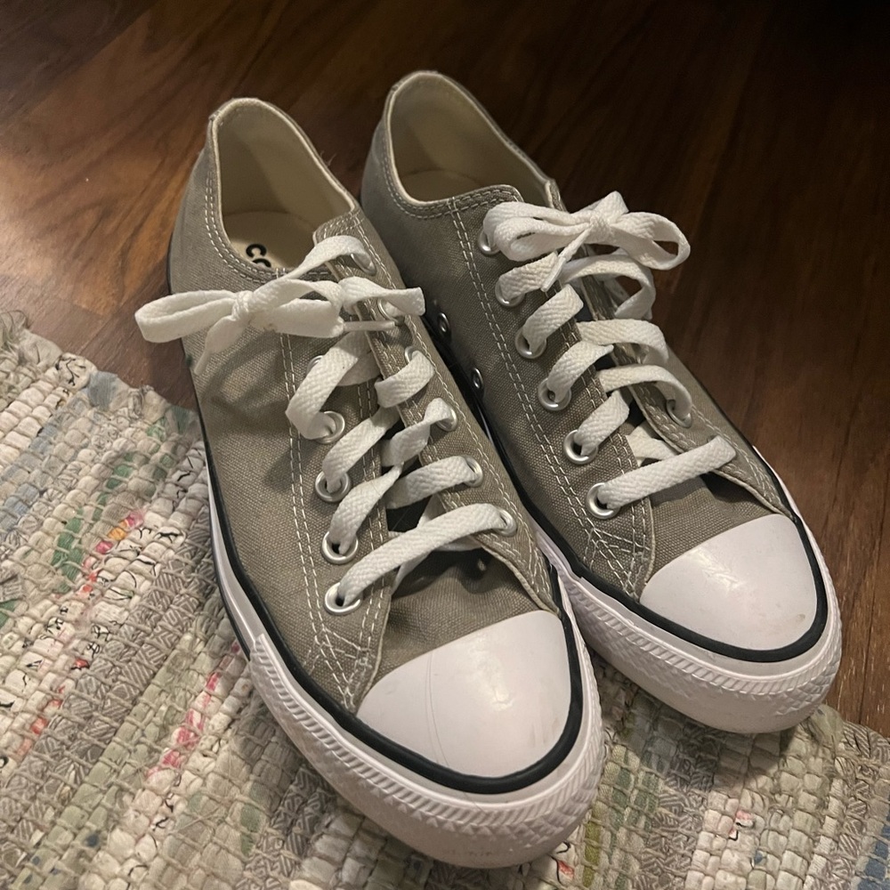 Green/Grey-ish Brown Low Top Converse, Size- 7.5 Womens, 5.5 Mens